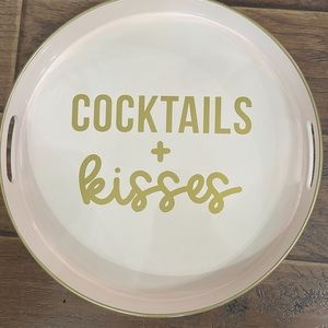 “Cocktails and Kisses” light pink with handles bar tray.